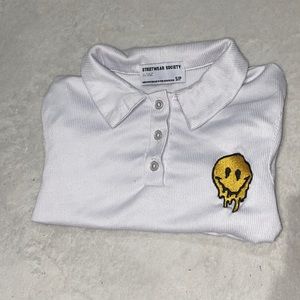white collar crop top with smiley face embroidery